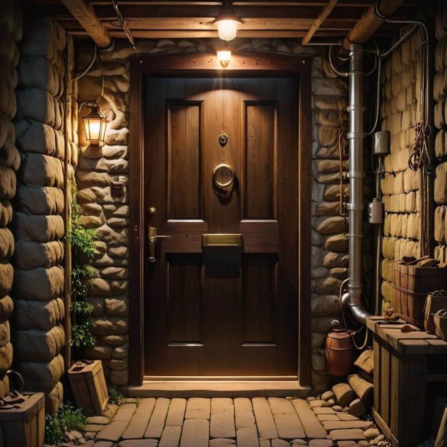 Montaż drzwi na starej ramie do piwnicy